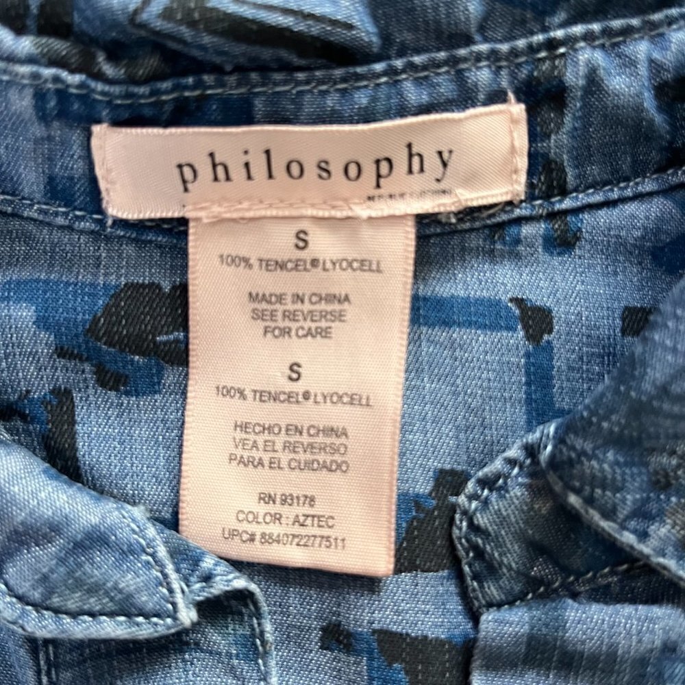 Philosophy Southwestern Aztec Navajo Print Chambray Popover Shirt Dress - Size S - Picture 2 of 14
